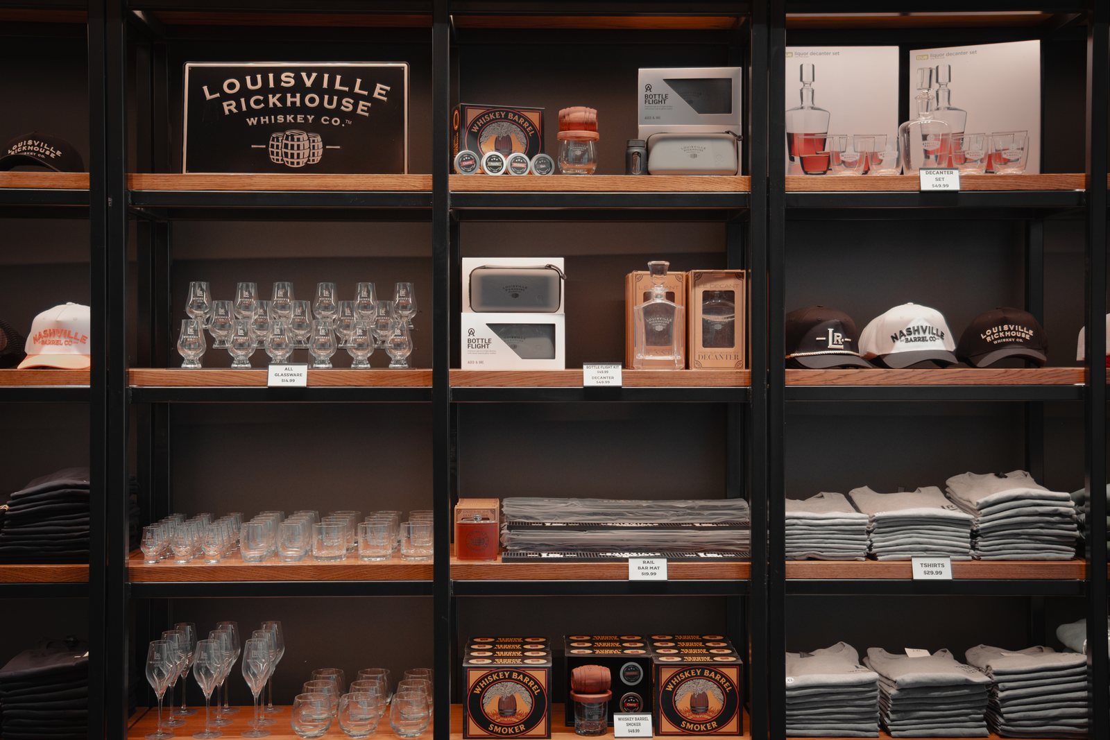 Louisville Rickhouse merch and glassware in the shop
